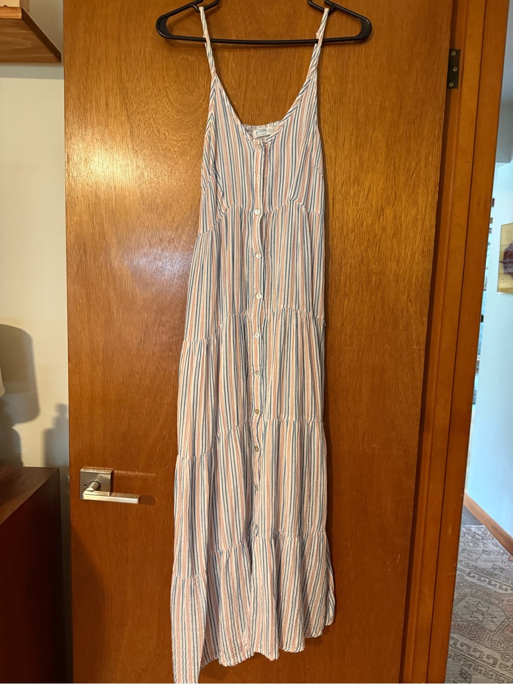 Striped Blue and Pink Maxi Dress with Buttons